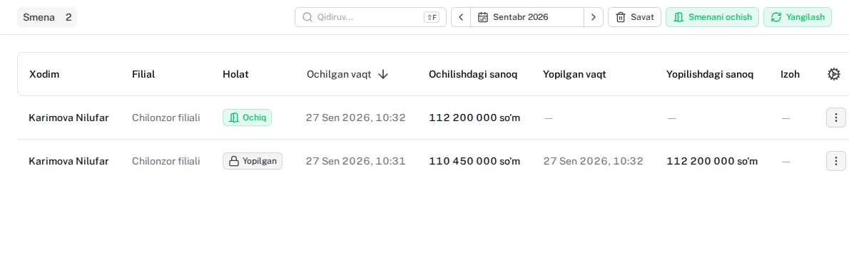 Cash desk — panel screenshot